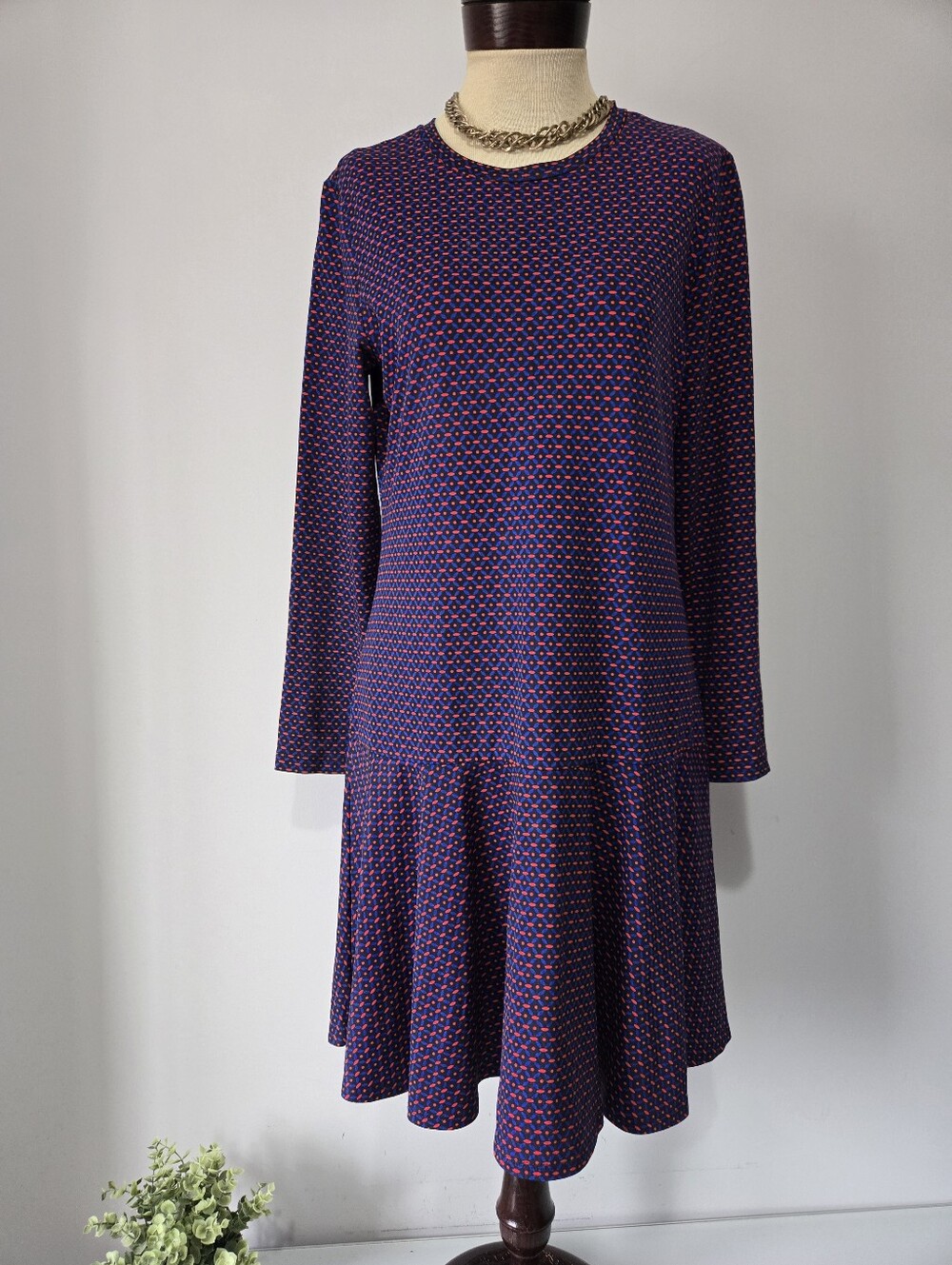 Tory Burch Jenny Navy Sea Ocho Rio Long-Sleeve Drop-Waist Printed Dress